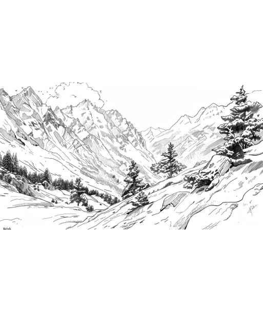 Poésie des Hauteurs - Illustration Alpine en Noir et Blanc Comparez et commandez 