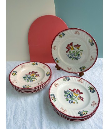 Service en Terre de Fer vintage, assiettes plates et creuses, modèle Marseille de Longwy le des métaux précieux