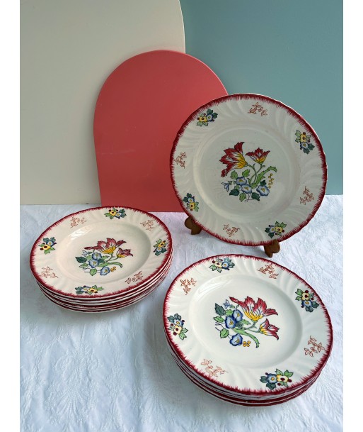 Service en Terre de Fer vintage, assiettes plates et creuses, modèle Marseille de Longwy le des métaux précieux