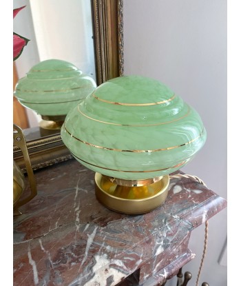 Lampe à poser vintage en verre de Clichy vert à prix réduit toute l'année