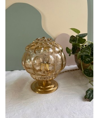 Lampe à poser vintage en verre bullé ambré- petit modèle Bubble les ctes