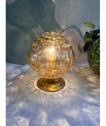 Lampe à poser vintage en verre bullé ambré- petit modèle Bubble les ctes