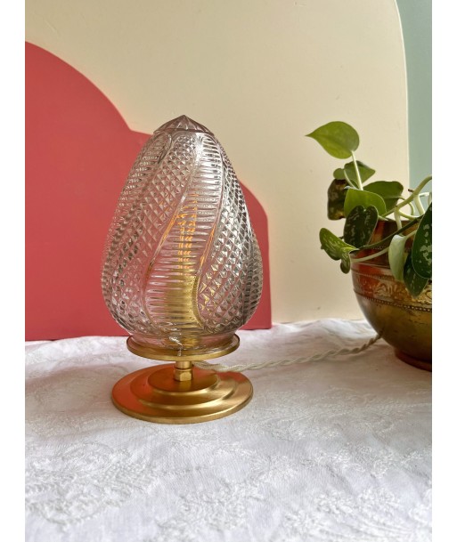 Lampe à poser vintage en verre ciselé- petit modèle Dôme pas chere