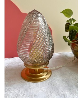 Lampe à poser vintage en verre ciselé- petit modèle Dôme pas chere