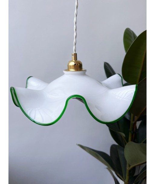 Suspension opaline vintage avec bordure verte - modèle Agnès shop