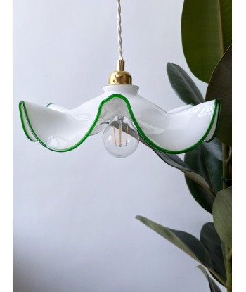 Suspension opaline vintage avec bordure verte - modèle Agnès shop