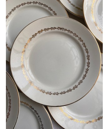 Neuf grandes assiettes en faïence blanche à décor de lierre doré Par le système avancé 