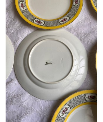 Onze assiettes à dessert en porcelaine anglaise Windsor England CMP - jaunes à décor de fleurs sur le site 