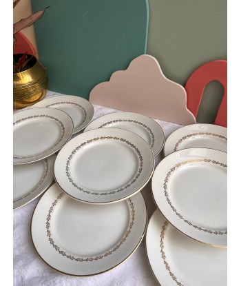 Neuf grandes assiettes en faïence blanche à décor de lierre doré Par le système avancé 