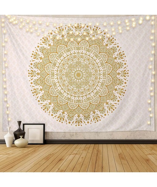 Tenture Mandala Blanc & Or rembourrage situé sous