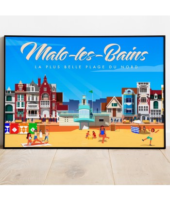 AFFICHE MALO LES BAINS - LA PLUS BELLE PLAGE DU NORD - PAYSAGE Les magasins à Paris et en Île-de-France