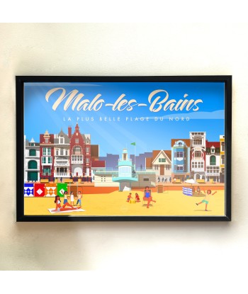 AFFICHE MALO LES BAINS - LA PLUS BELLE PLAGE DU NORD - PAYSAGE Les magasins à Paris et en Île-de-France