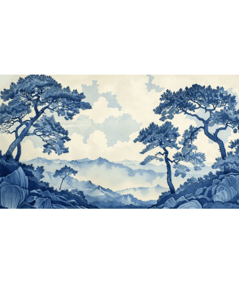 Élégance Japonaise - Papier Peint Panoramique asiatique en bleu soldes