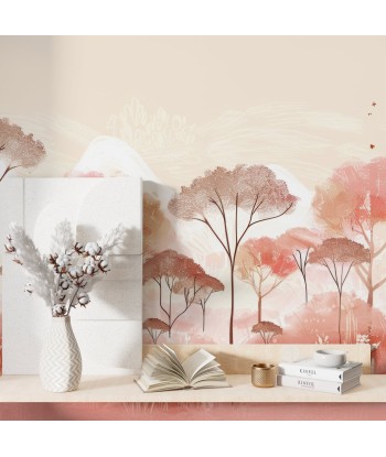 Tendre Nature - Papier Peint Arbres Stylisés en Tons Pastel Vous souhaitez 