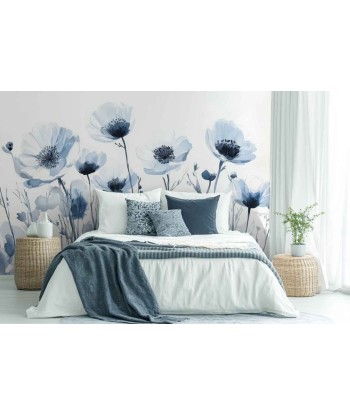 Bleu Poétique : Papier Peint Panoramique Floral en Aquarelle Bleu-Gris Voir les baskets