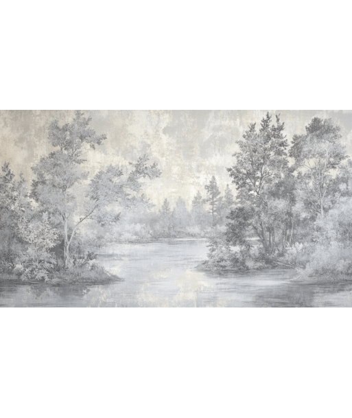 Toile de Jouy en Gris - Papier Peint Panoramique Nature Apaisante prix