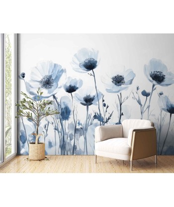 Bleu Poétique : Papier Peint Panoramique Floral en Aquarelle Bleu-Gris Voir les baskets