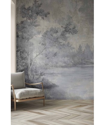 Toile de Jouy en Gris - Papier Peint Panoramique Nature Apaisante prix