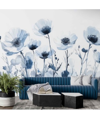 Bleu Poétique : Papier Peint Panoramique Floral en Aquarelle Bleu-Gris Voir les baskets