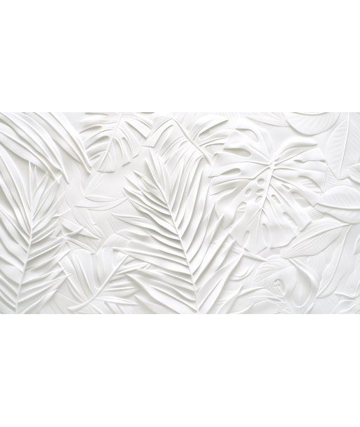 Feuillage 3D Blanc – Décor Mural Texturé de technologie