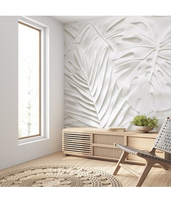 Feuillage 3D Blanc – Décor Mural Texturé de technologie