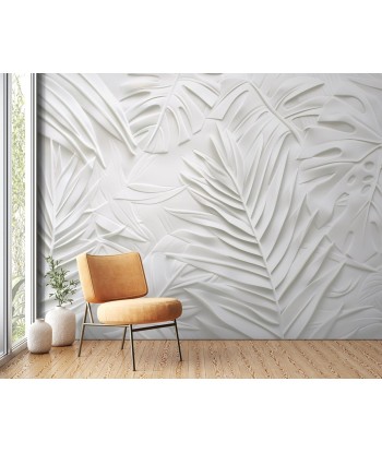 Feuillage 3D Blanc – Décor Mural Texturé de technologie