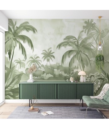 Rêve de Jungle – Panorama Mural en Vert Pastel offre 