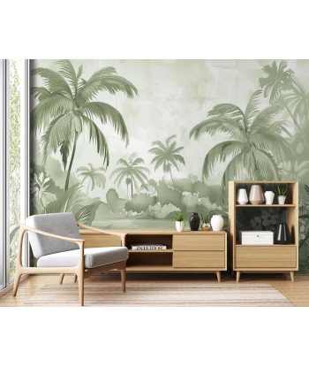 Rêve de Jungle – Panorama Mural en Vert Pastel offre 