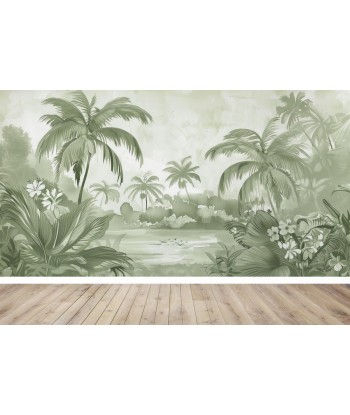 Rêve de Jungle – Panorama Mural en Vert Pastel offre 