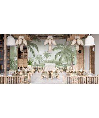 Rêve de Jungle – Panorama Mural en Vert Pastel offre 