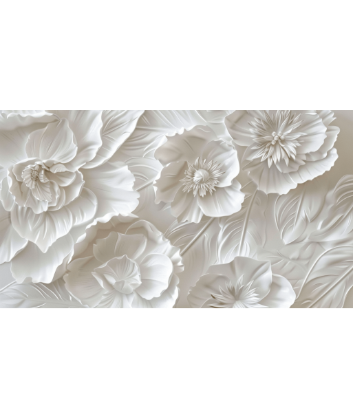 Delicatesse en Blanc : papier peint à motif de fleurs en 3D Les êtres humains sont 