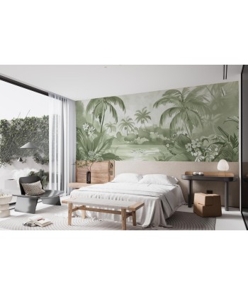 Rêve de Jungle – Panorama Mural en Vert Pastel offre 