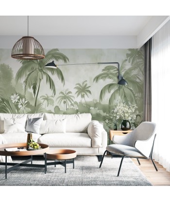 Rêve de Jungle – Panorama Mural en Vert Pastel offre 