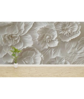 Delicatesse en Blanc : papier peint à motif de fleurs en 3D Les êtres humains sont 