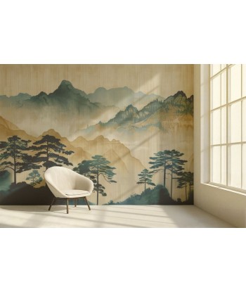 Évasion asiatique : Silhouettes de Montagnes et Forêt en stock