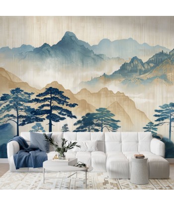 Évasion asiatique : Silhouettes de Montagnes et Forêt en stock