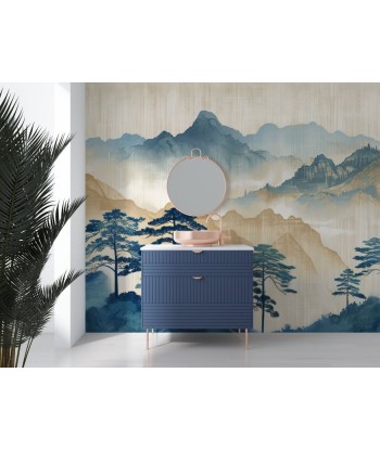 Évasion asiatique : Silhouettes de Montagnes et Forêt en stock