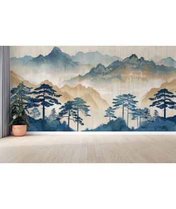 Évasion asiatique : Silhouettes de Montagnes et Forêt en stock