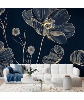 Cosmos Épanouis : Papier Peint Panoramique bleu nuit aux Motifs Floraux shop