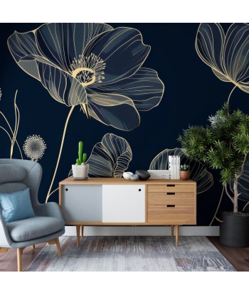 Cosmos Épanouis : Papier Peint Panoramique bleu nuit aux Motifs Floraux shop