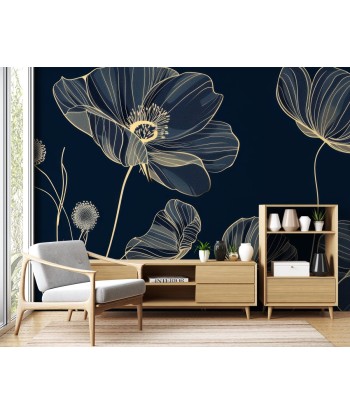 Cosmos Épanouis : Papier Peint Panoramique bleu nuit aux Motifs Floraux shop