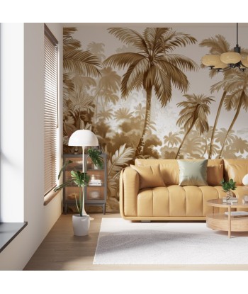 Luxe Tropical : Papier peint jungle stylisée en brun et blanc soldes