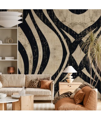 Art Déco Chic : Papier Peint Motif Géométrique Noir et Beige 2 - 3 jours ouvrés.