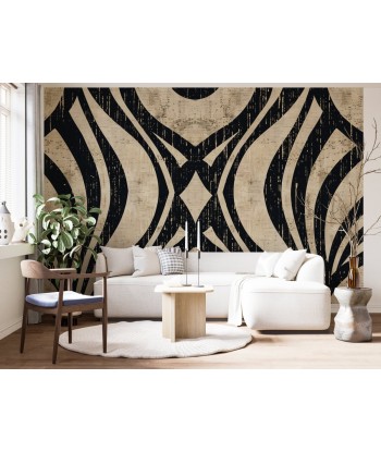 Art Déco Chic : Papier Peint Motif Géométrique Noir et Beige 2 - 3 jours ouvrés.