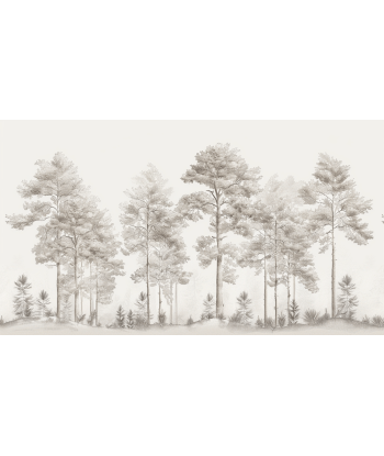 Douceurs des bois - Papier Peint Panoramique Arbres en Beige et Gris de pas cher