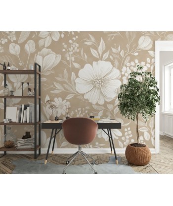 Floraison Bohème - Papier Peint Floral Élégant en Beige chez Cornerstreet bien 