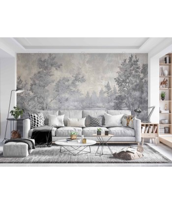 Toile de Jouy en Gris - Papier Peint Panoramique Nature Apaisante à prix réduit toute l'année