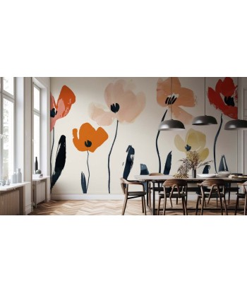 Éclosion Graphique : Papier Peint Floral au Style Moderne votre restaurant rapide dans 