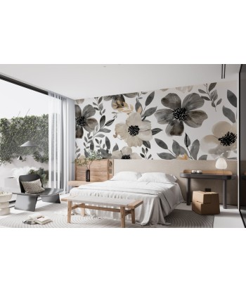 Infusion Florale: Nuances de Gris et Beige sur les Murs de pas cher