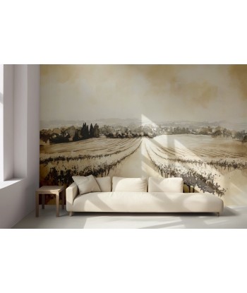 Paysage de Vignoble - Aquarelle Panoramique en Teintes Beiges store